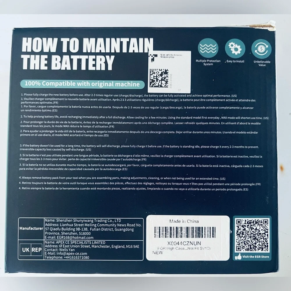 EGR High Capacity 6500mAh V10 Battery Replacement Compatible With Animal V10 New